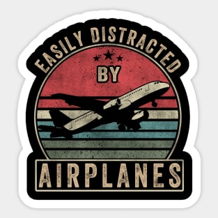 Easily Distracted By Airplanes Retro Airplane Funny Pilot Sticker